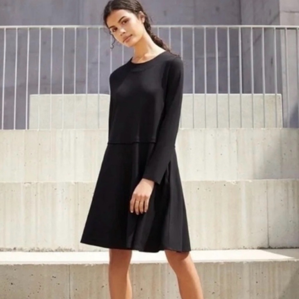 H&M Long Sleeve Black Swing Skirt Dress Scoop Neck size large 
NWT